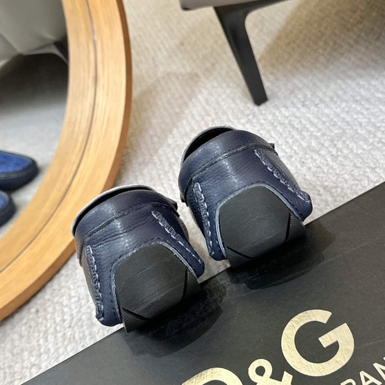 Dolce & Gabbana Portofino Mocassin Bleu Marine Monogram-Print Vamp Plaque Métal Accent 9