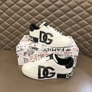 Dolce & Gabbana White Black Low-Top Leather Upper Lifestyle Sneakers