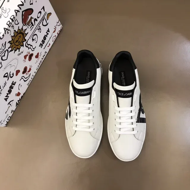 Dolce & Gabbana حذاء أسلوب حياة أبيض أسود منخفض جلد أعلى 6