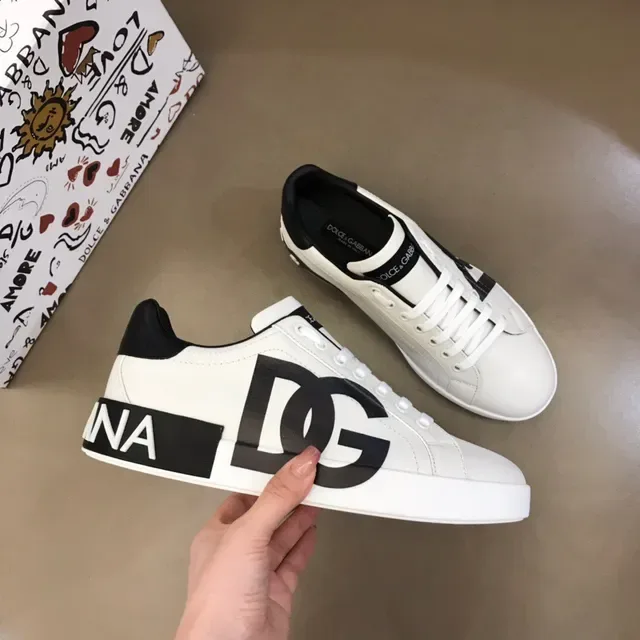 Dolce & Gabbana حذاء أسلوب حياة أبيض أسود منخفض جلد أعلى 8