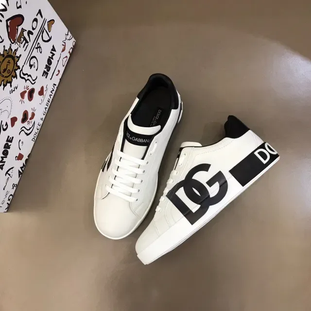 Dolce & Gabbana حذاء أسلوب حياة أبيض أسود منخفض جلد أعلى 9