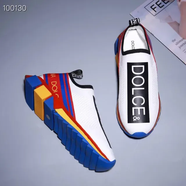 Dolce & Gabbana Baskets Lifestyle en Maille Multicolores Blanches à Enfiler avec Bande Logo Latérale Audacieuse 2