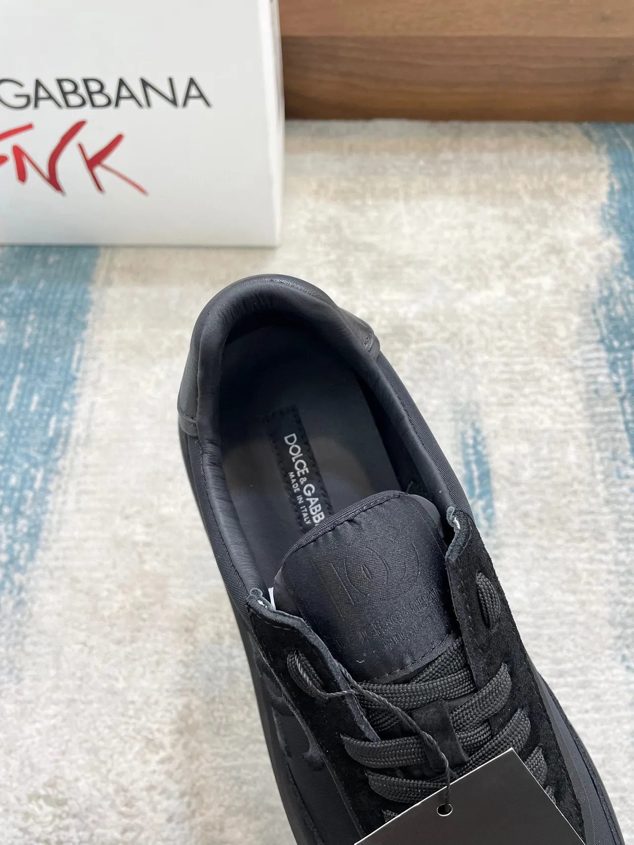 Dolce & Gabbana Baskets Lifestyle Noires Monochromes en Daim et Nylon avec Panneaux 4