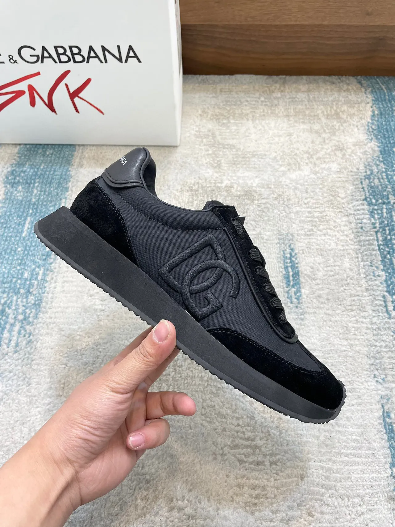 Dolce & Gabbana Baskets Lifestyle Noires Monochromes en Daim et Nylon avec Panneaux 5