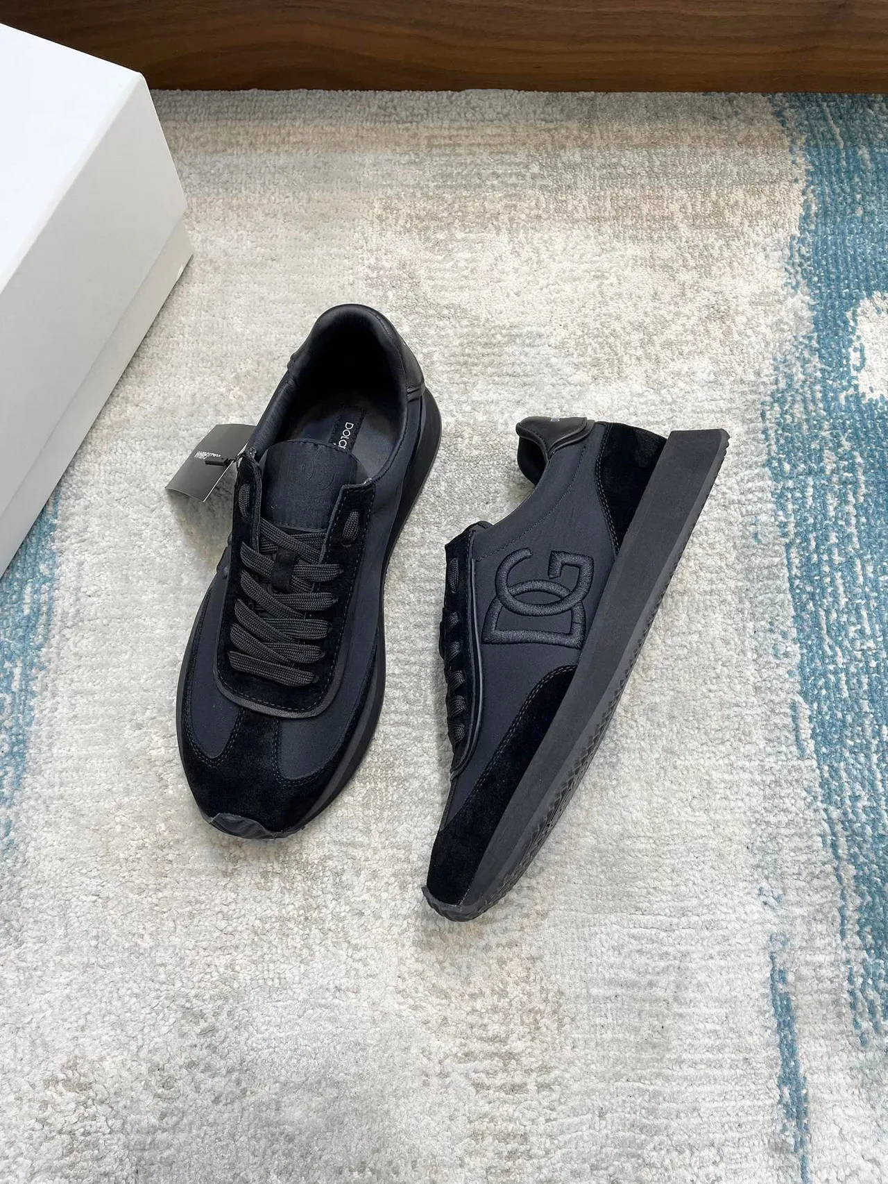 Dolce & Gabbana Baskets Lifestyle Noires Monochromes en Daim et Nylon avec Panneaux 7