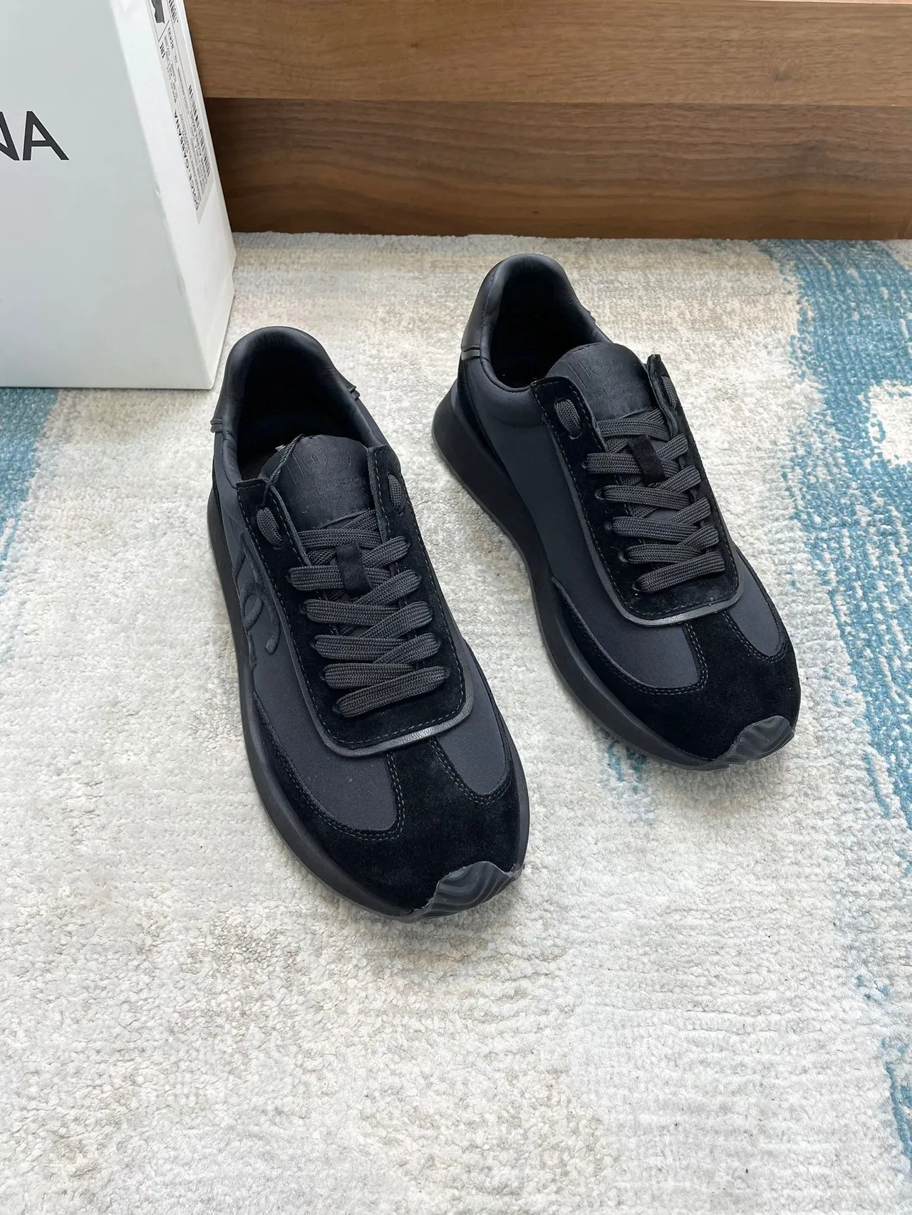 Dolce & Gabbana Baskets Lifestyle Noires Monochromes en Daim et Nylon avec Panneaux 8