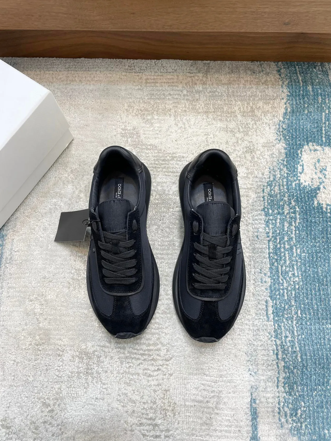 Dolce & Gabbana Baskets Lifestyle Noires Monochromes en Daim et Nylon avec Panneaux 9