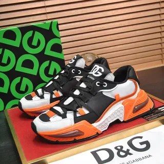 Dolce & Gabbana Black Orange Silhouette Multi-Material Upper Chunky Sneakers
