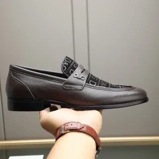 Dolce & Gabbana Brown Pebbled Leather Monogram Loafers