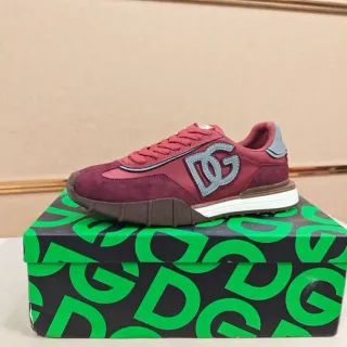 Dolce & Gabbana Burgundy Gray Suede Upper Interlocked DG Logo Lifestyle Sneakers