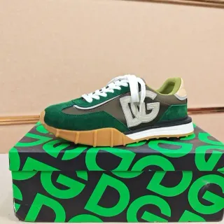 Dolce & Gabbana Green Beige Layered Suede And Mesh Upper Prominent DG Logo Patch Lifestyle Sneakers