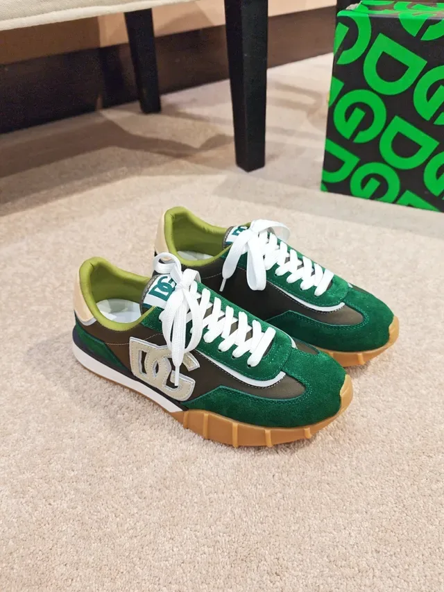 Dolce & Gabbana Vert Beige Empeigne Daim Et Maille En Couches Patch Logo DG Prominent Lifestyle Sneakers 4