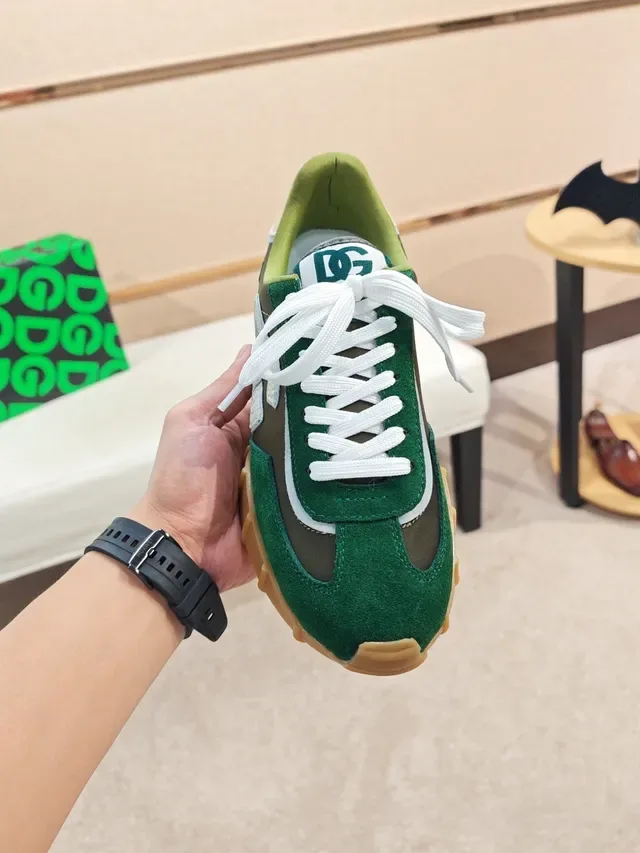 Dolce & Gabbana Vert Beige Empeigne Daim Et Maille En Couches Patch Logo DG Prominent Lifestyle Sneakers 5