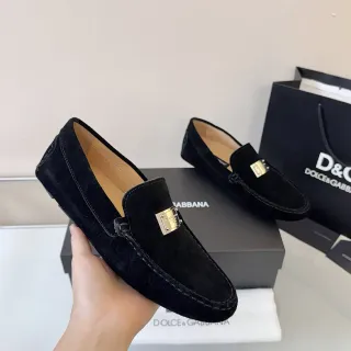 Dolce & Gabbana Loafer Black Gold Suede Metal Plaque Detail Loafer