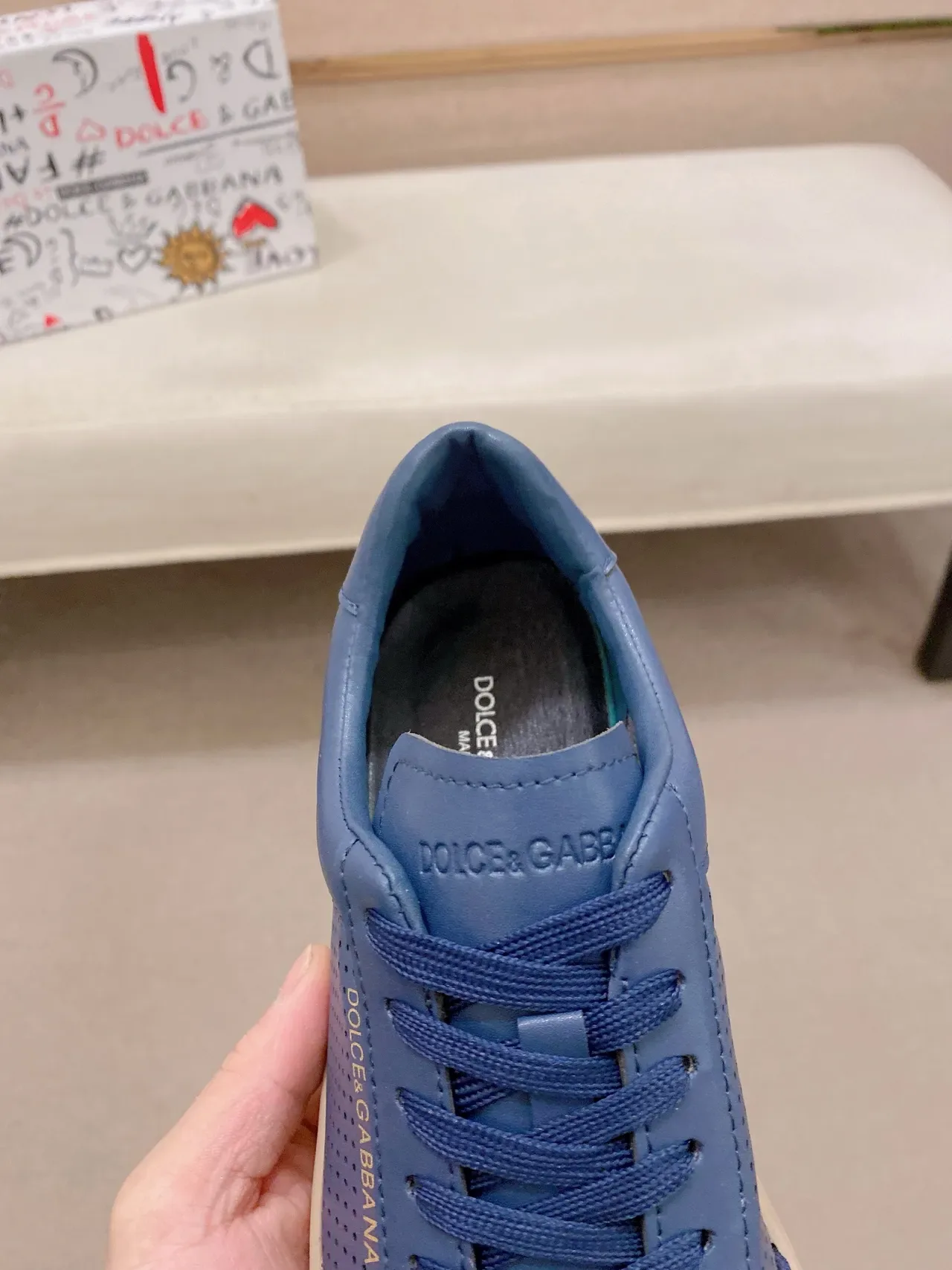 Dolce & Gabbana Navy Blue Perforated Leather and Suede Lifestyle Sneaker 4