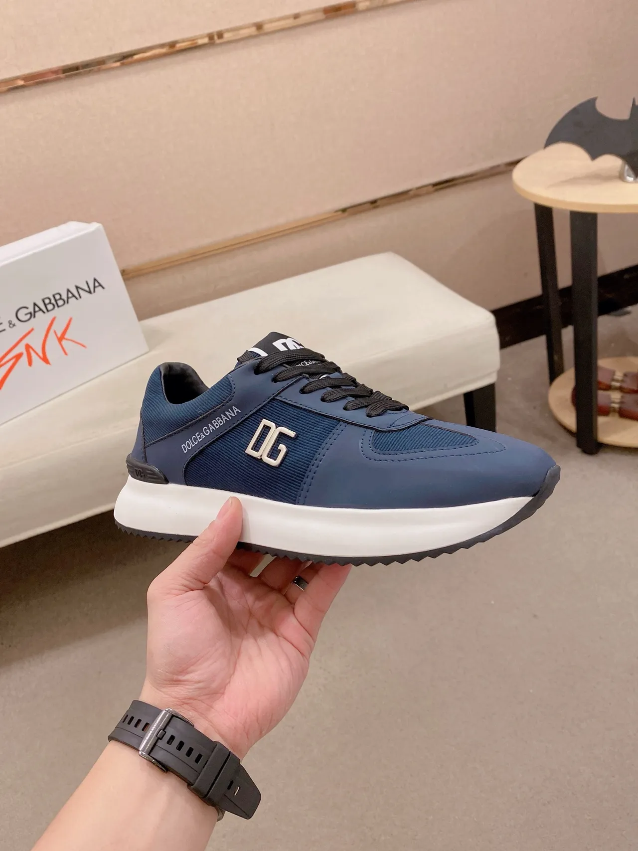 Dolce & Gabbana Sneakers Lifestyle Navy White Blue avec tige en synthétique-mesh plaque métallique avec logo DG 5