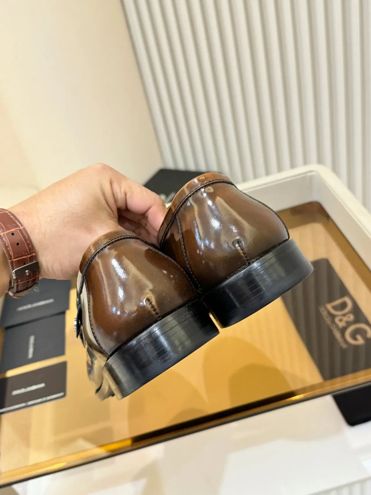 Dolce & Gabbana Penny Loafer Cuir Marron Poli 3