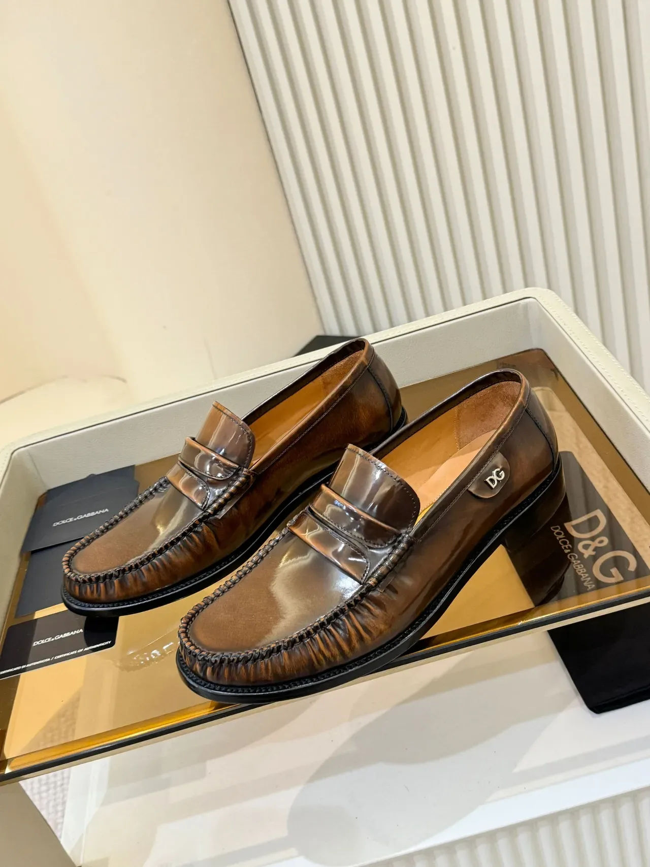 Dolce & Gabbana Penny Loafer Cuir Marron Poli 4