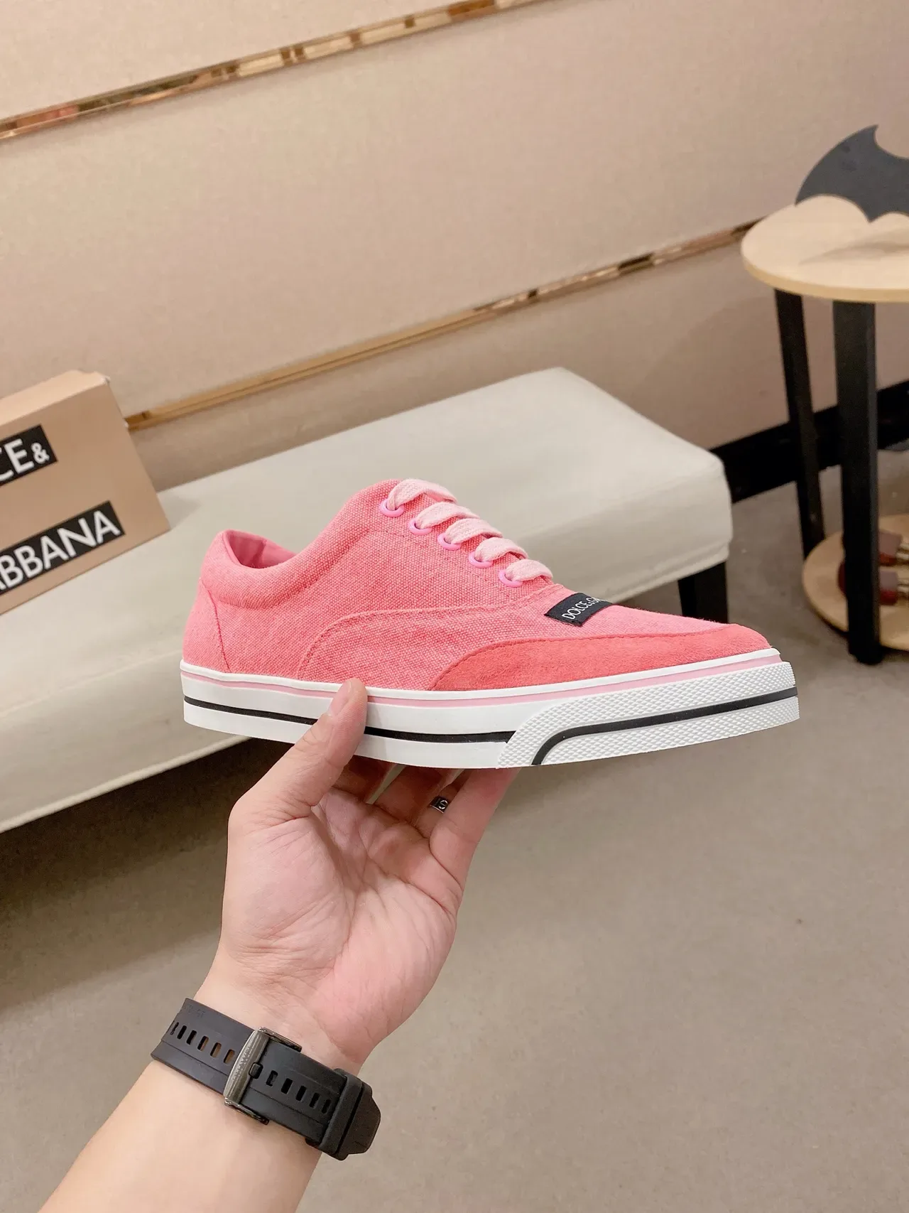 Dolce & Gabbana Pink Canvas Low-Top Sneakers 6