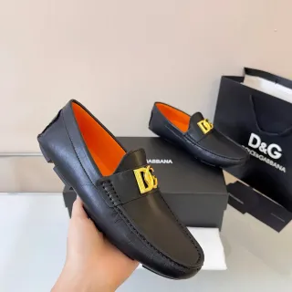 Dolce & Gabbana Portofino Black Orange Leather Gold DG Buckle Loafer