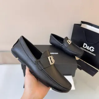 Dolce & Gabbana Portofino Black Pebbled Leather DG Buckle Loafers