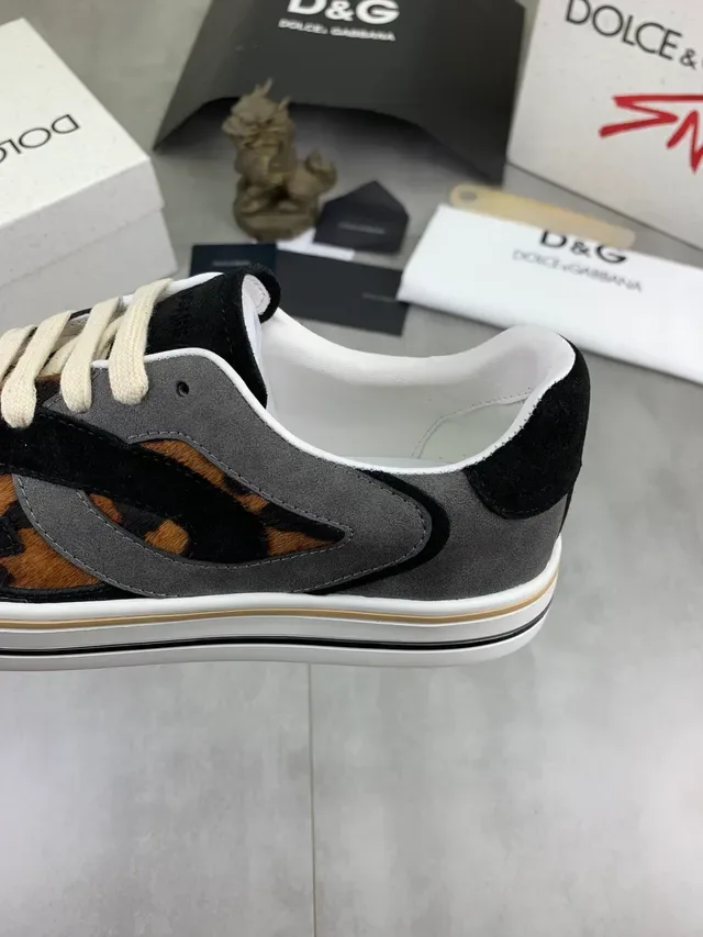 Dolce & Gabbana Portofino Multicolor Beige Imprimé Léopard Cuir à poil Panneaux de Daim en couches Sneakers Lifestyle 3