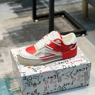 Dolce & Gabbana Red and White Layered Lifestyle Sneakers