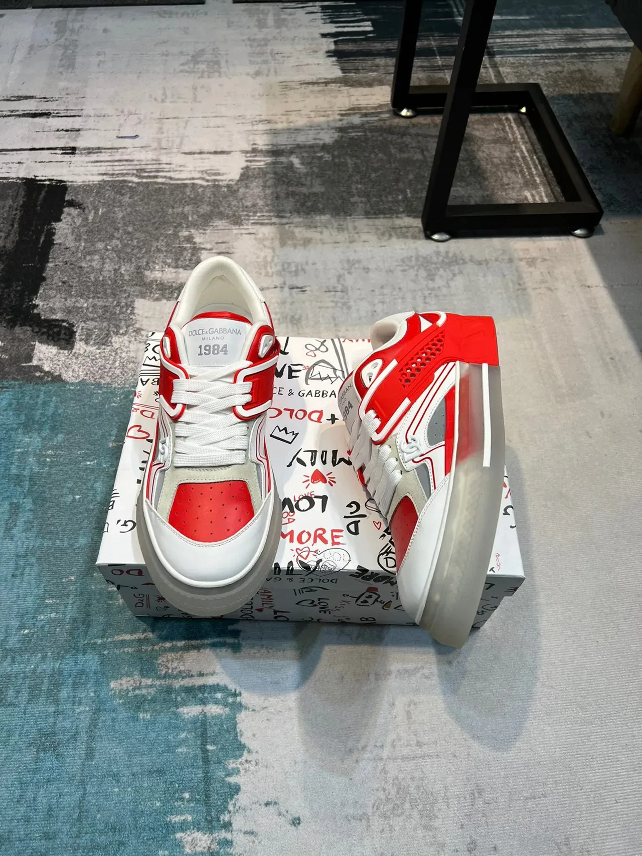Dolce & Gabbana Red and White Layered Lifestyle Sneakers 5