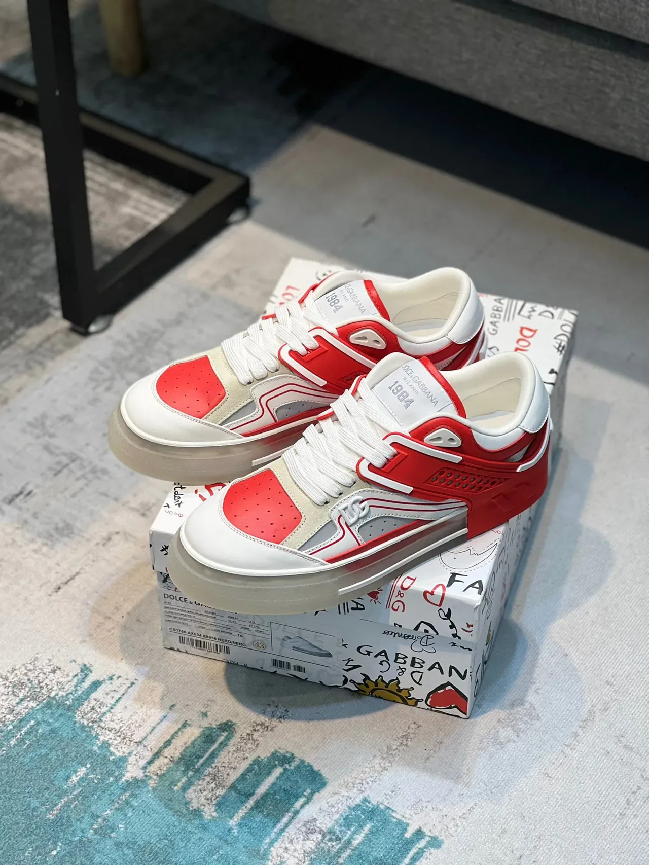 Dolce & Gabbana Red and White Layered Lifestyle Sneakers 7