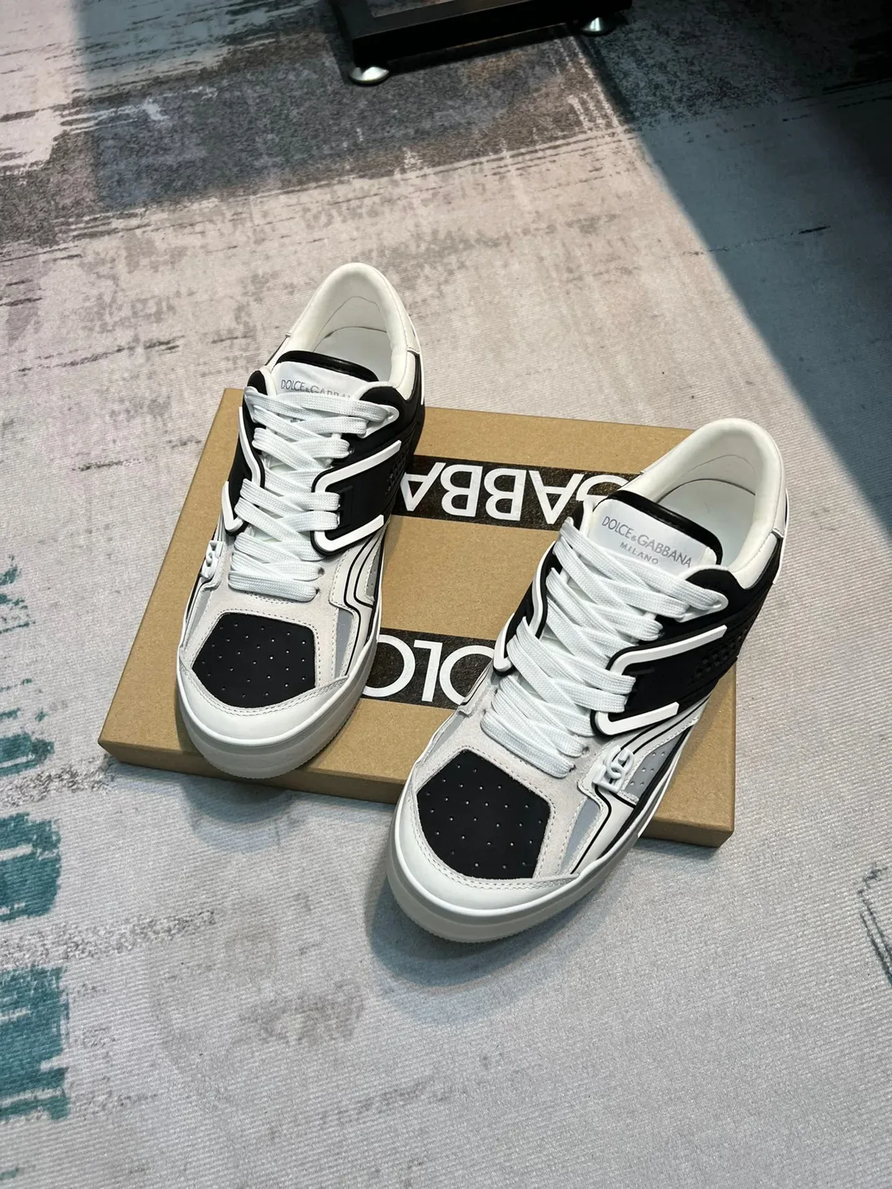 Dolce & Gabbana White Black Layered Synthetic Overlays Perforated Toe Cap Sneakers 5