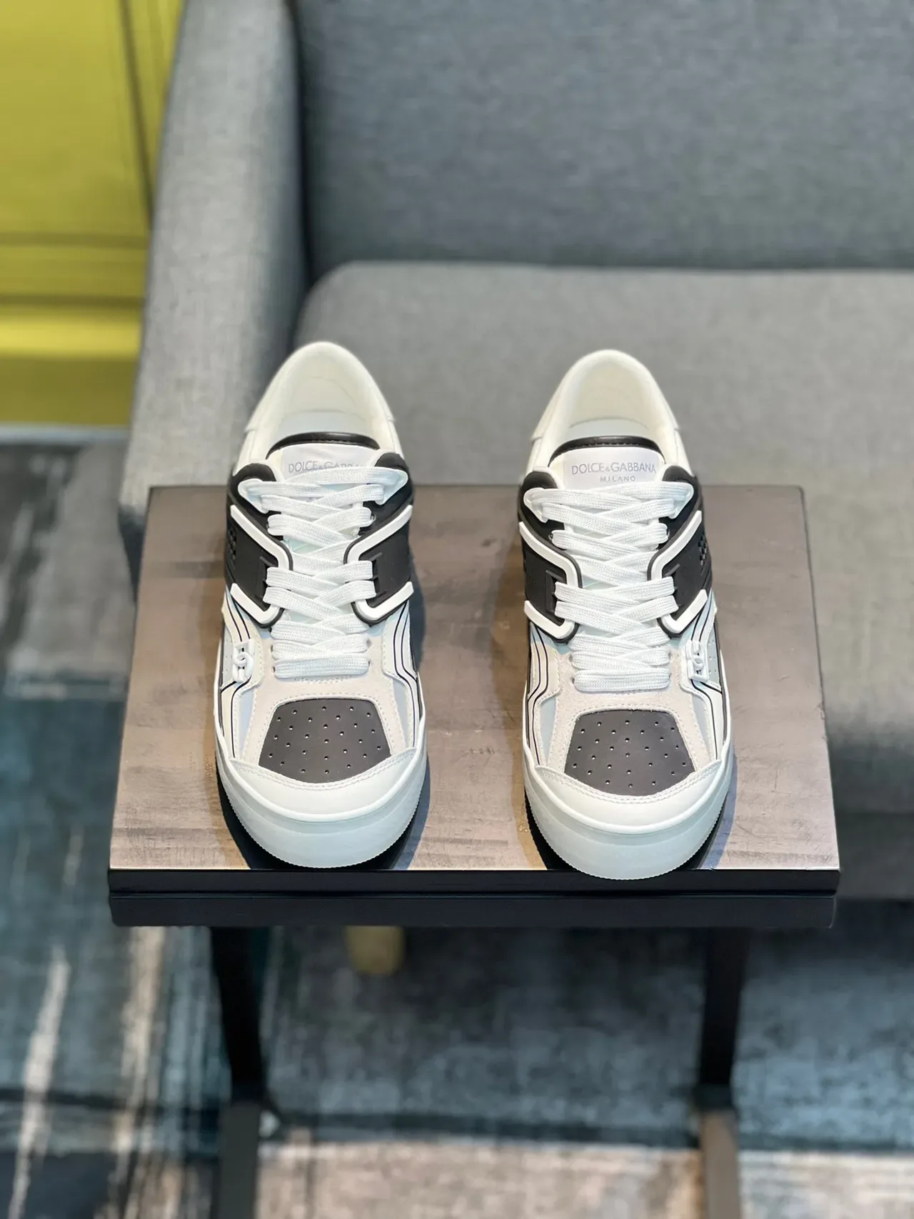 Dolce & Gabbana White Black Layered Synthetic Overlays Perforated Toe Cap Sneakers 6