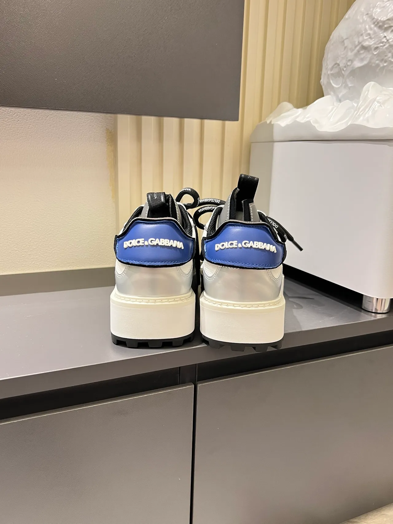 Dolce & Gabbana White Blue Platform Sole Multi-Panel Layered Upper Chunky Sneakers 2