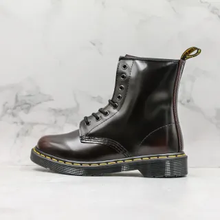 Dr. Martens 1460 Polished Black Leather Yellow Stitch Martin Boots