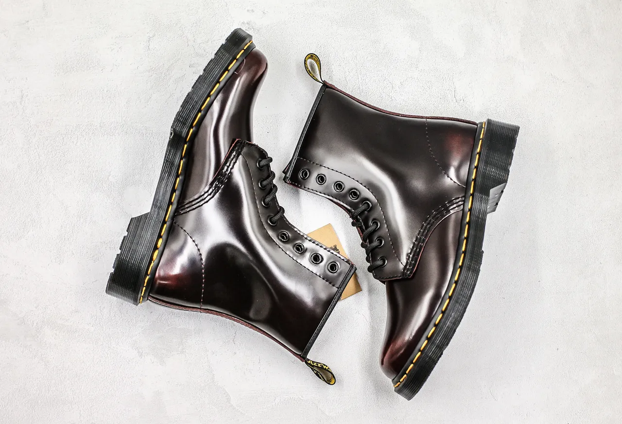 Dr. Martens 1460 Polished Black Leather Yellow Stitch Martin Boots 3