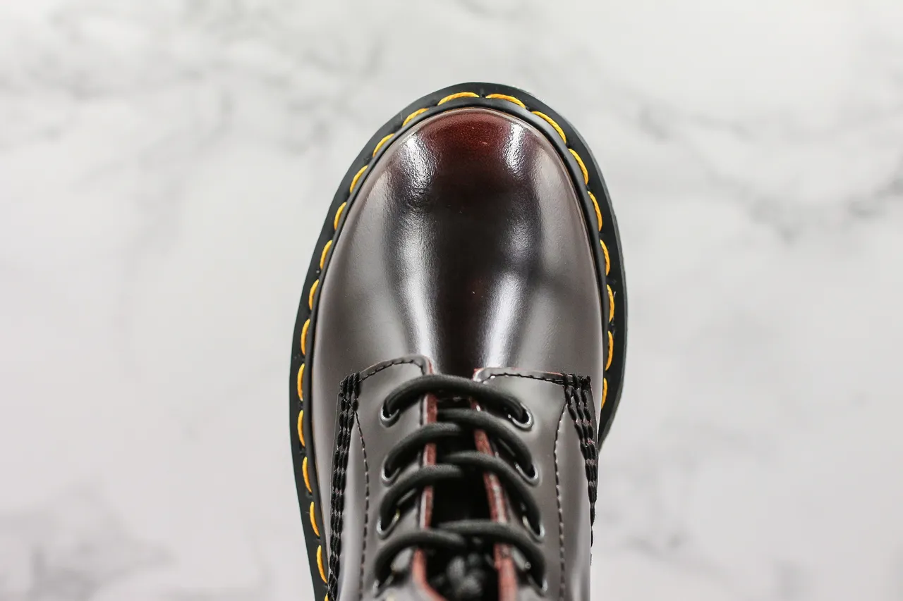 Dr. Martens 1460 Polished Black Leather Yellow Stitch Martin Boots 6