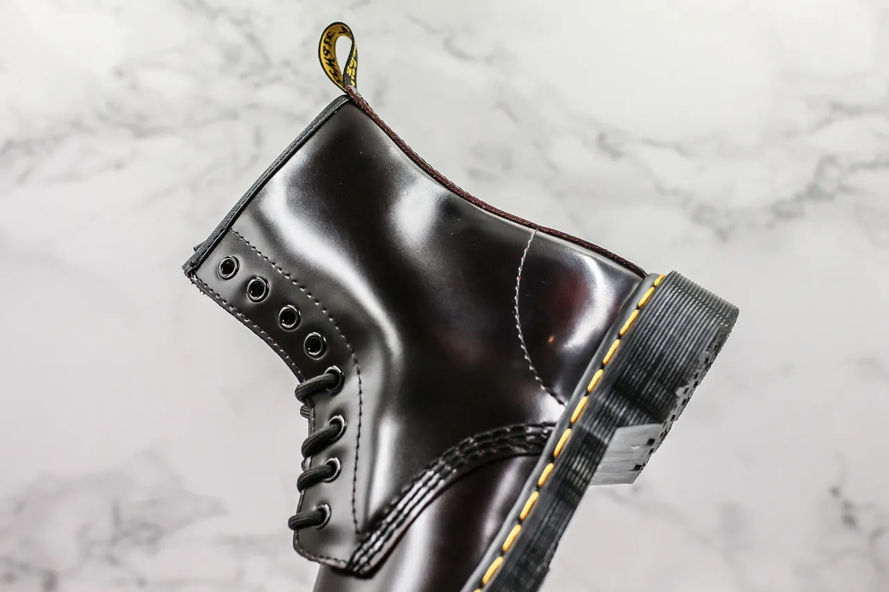 Dr. Martens 1460 Polished Black Leather Yellow Stitch Martin Boots 7