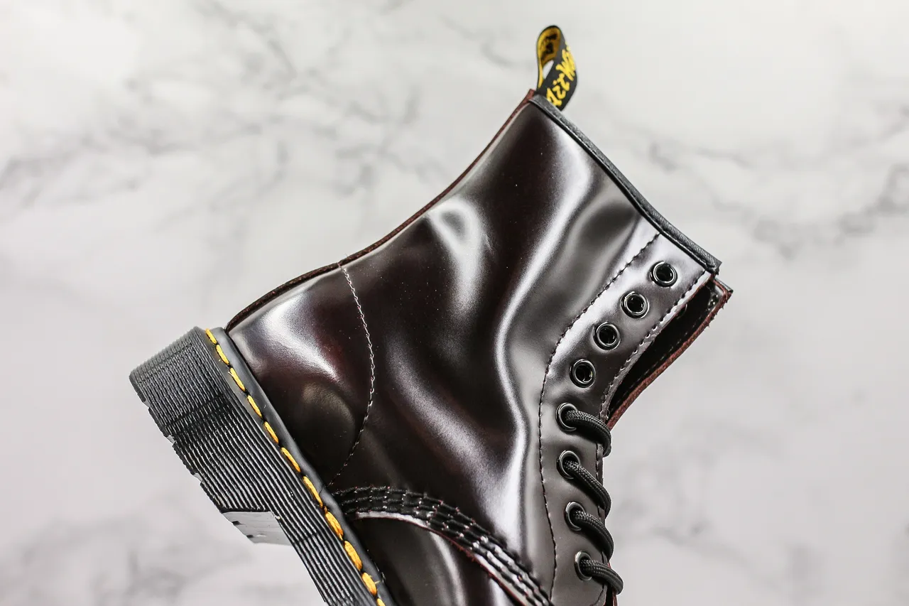 Dr. Martens 1460 Polished Black Leather Yellow Stitch Martin Boots 8
