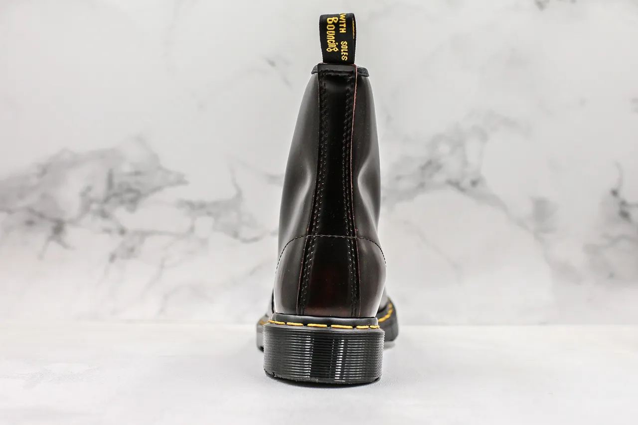 Dr. Martens 1460 Polished Black Leather Yellow Stitch Martin Boots 10