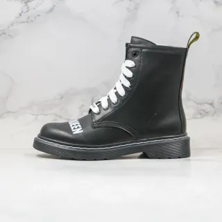 Dr. Martens Black White Smooth Leather Upper Contrast Stitching Martin Boots