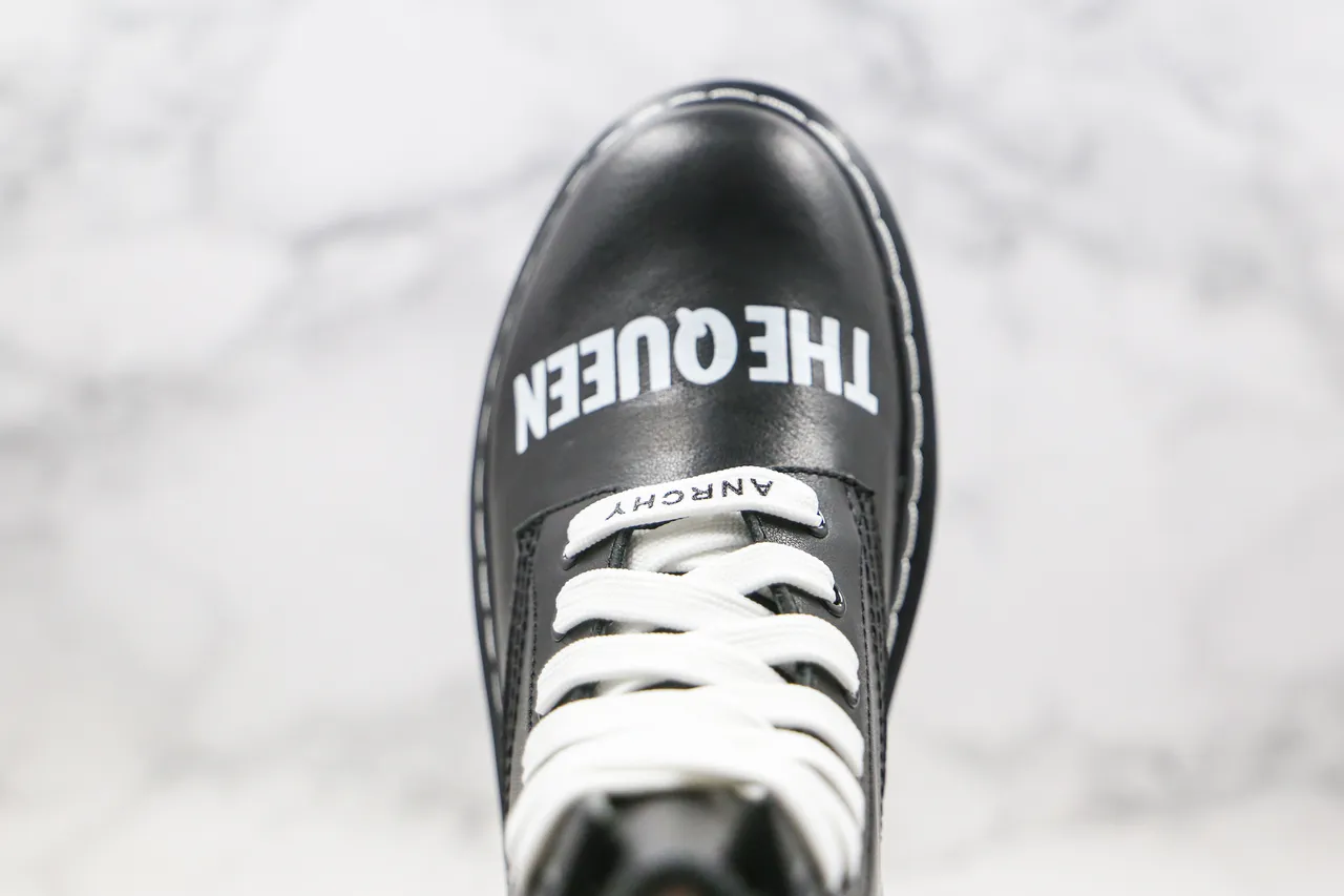 Dr. Martens Black White Smooth Leather Upper Contrast Stitching Martin Boots 4