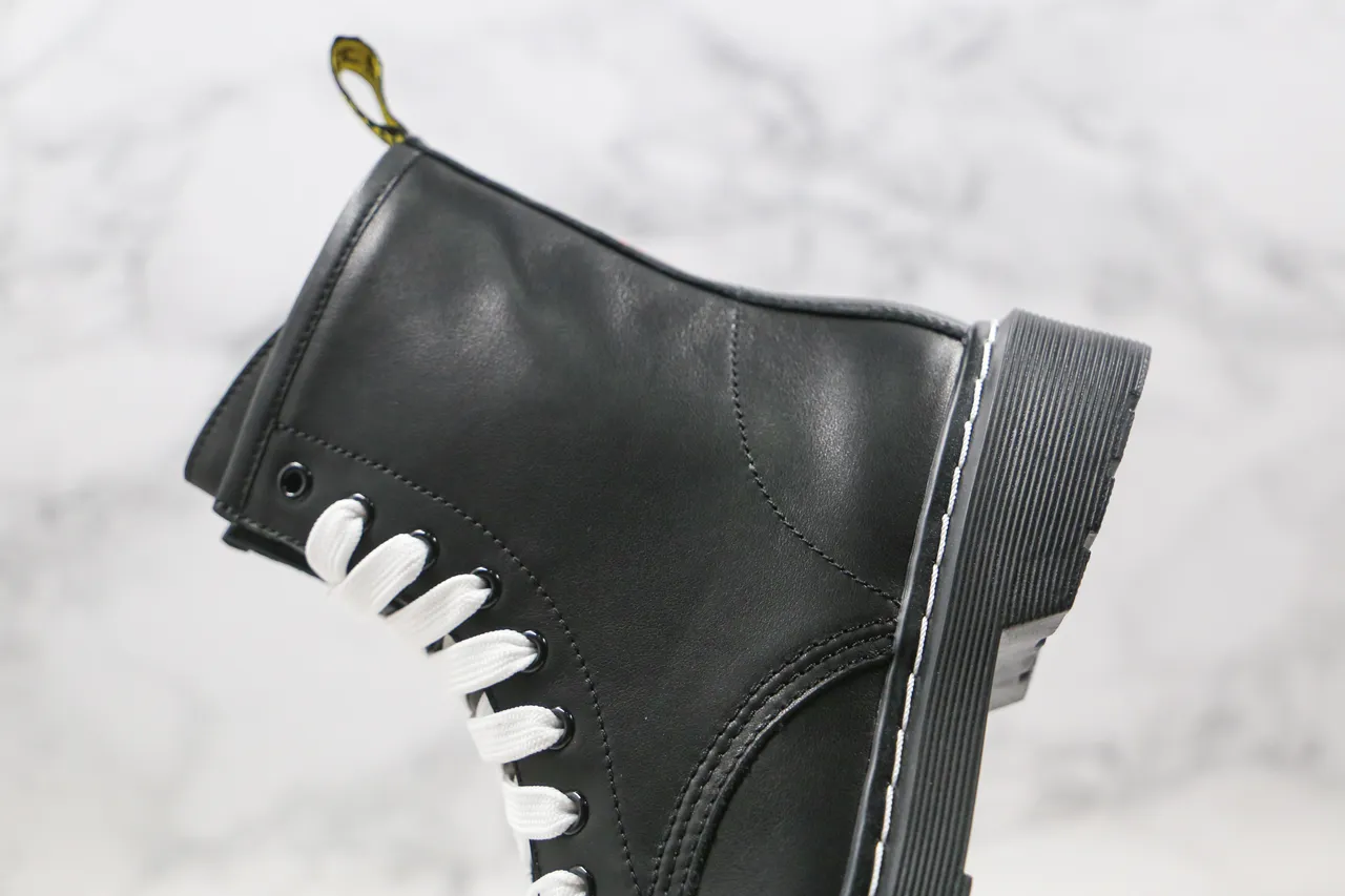 Dr. Martens Black White Smooth Leather Upper Contrast Stitching Martin Boots 5