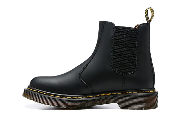 Dr. Martens Chelsea Boot Black Yellow Smooth Leather Elastic Side Gussets Chelsea Boots 7