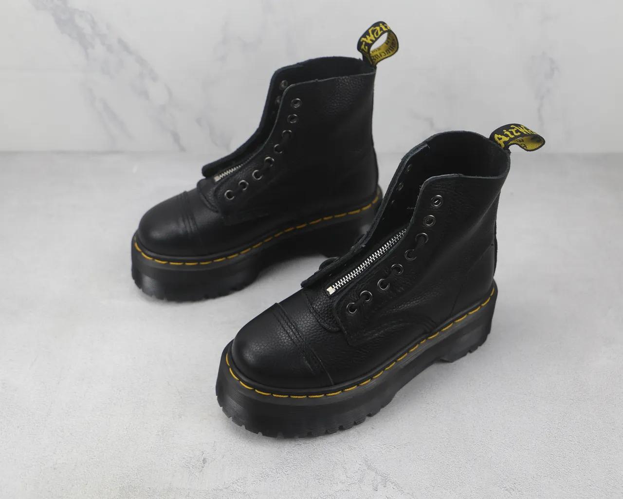 Dr. Martens Jadon Platform Black Pebbled Leather Cap Toe Martin Boots 4