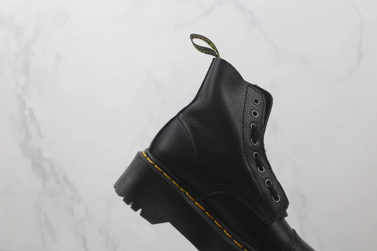 Dr. Martens Jadon Platform Black Pebbled Leather Cap Toe Martin Boots 5