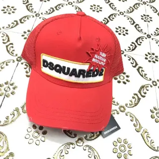 Dsquared2 ICON Red White Embroidered Patch Logo Mesh-Back Construction Baseball Cap