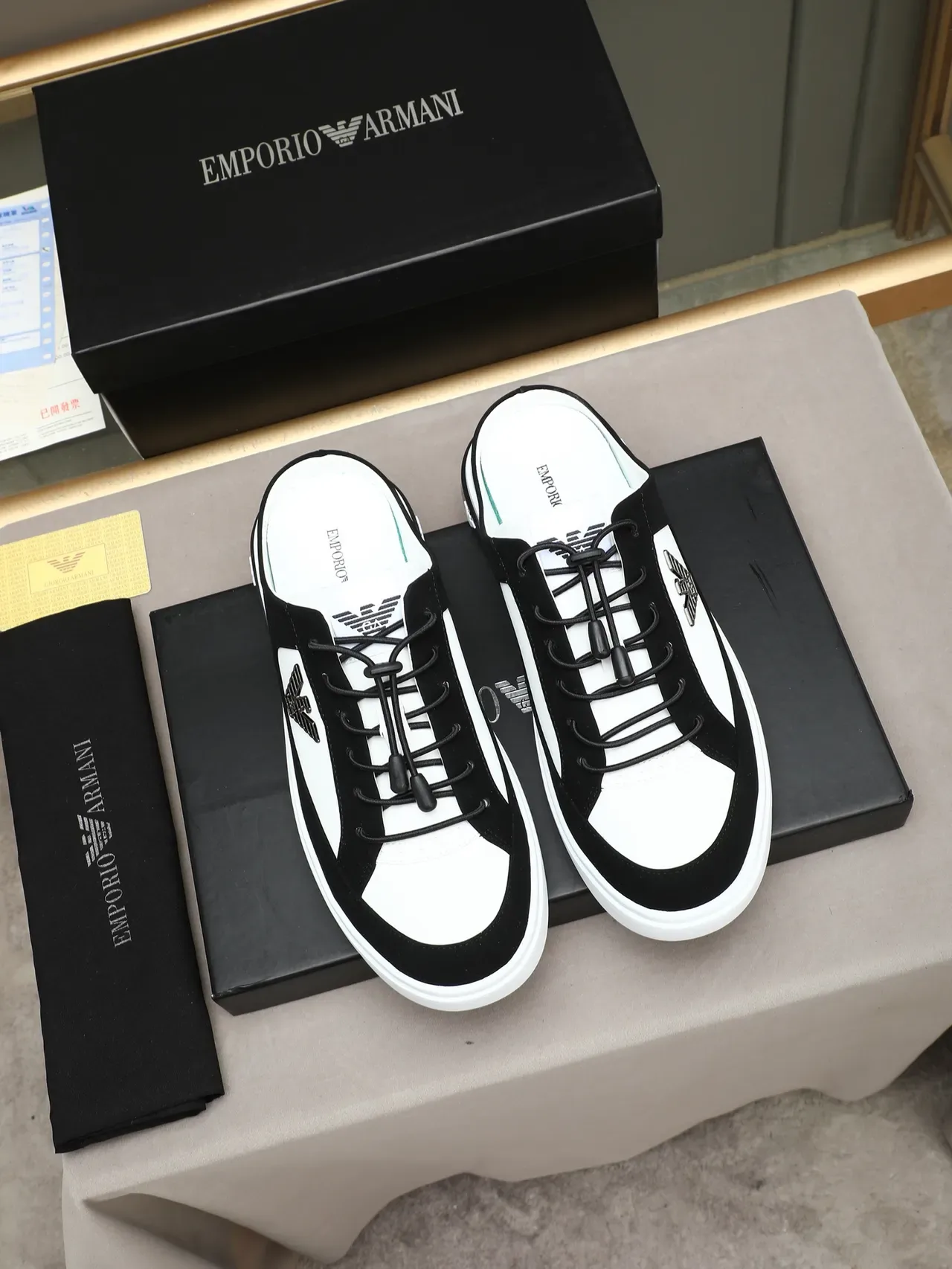 Emporio Armani Black and White Open-Heel Mule Lifestyle Sneakers 3