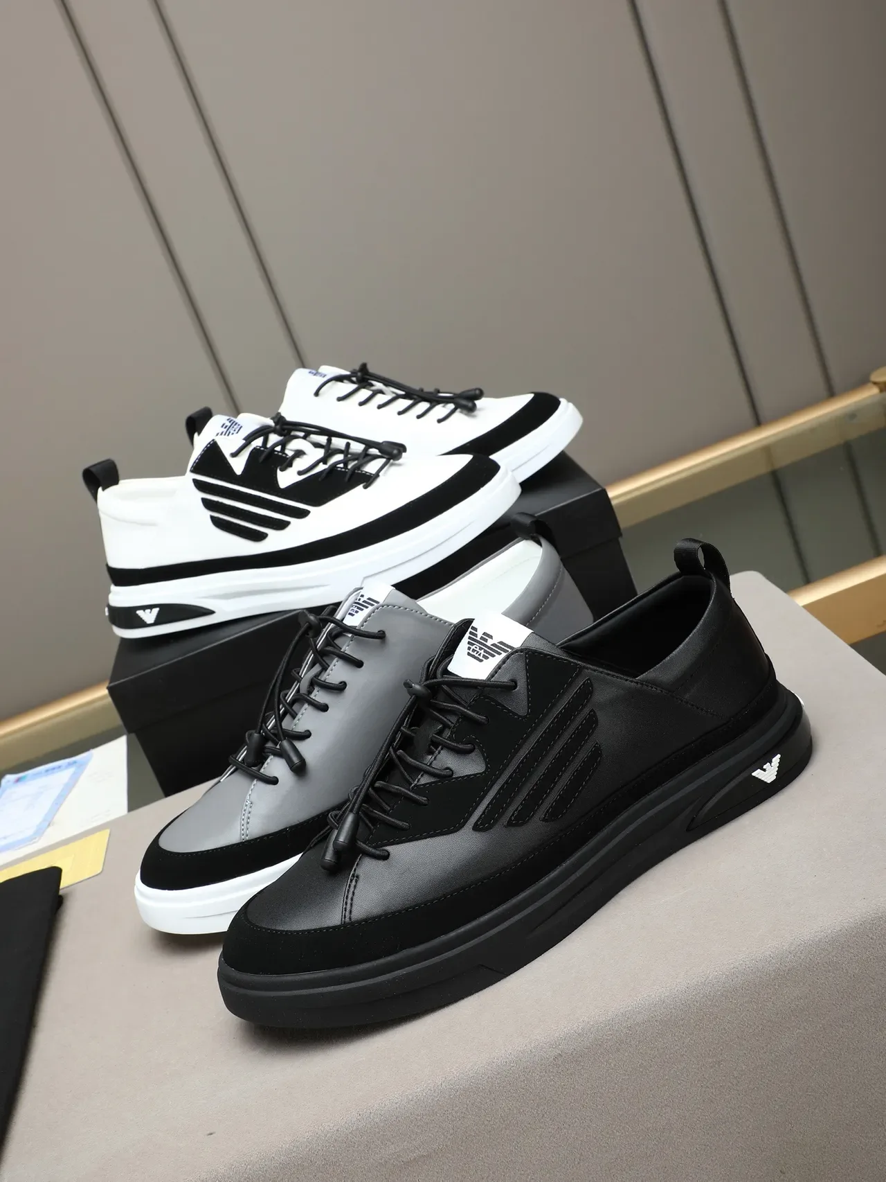 Emporio Armani Black Leather-Suede Lifestyle Sneaker 2