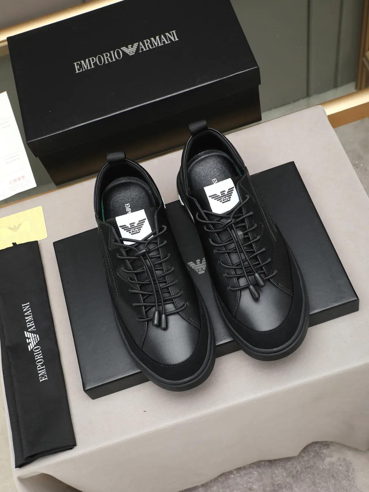 Emporio Armani Black Leather-Suede Lifestyle Sneaker 3