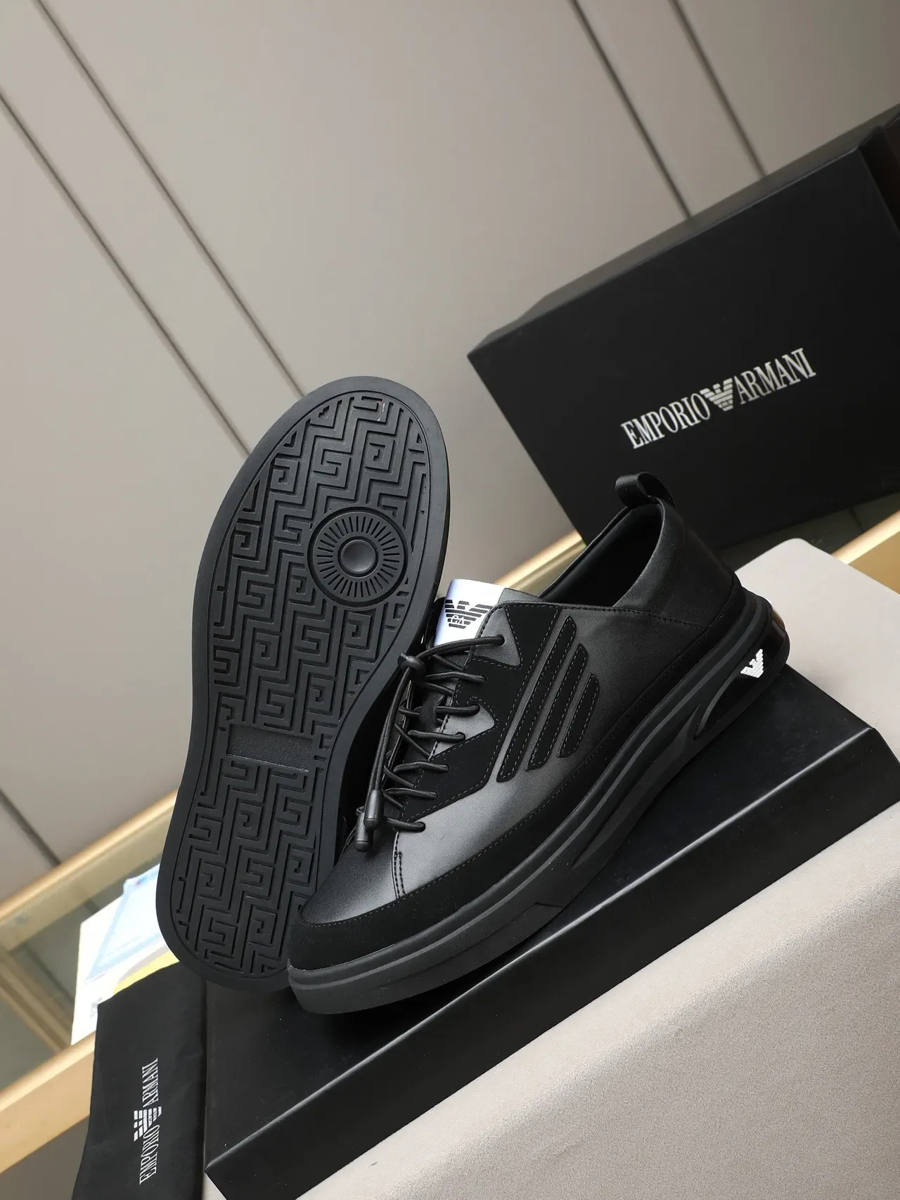 Emporio Armani Black Leather-Suede Lifestyle Sneaker 4