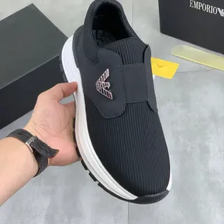 Emporio Armani Black White Knit Upper Slip-On Lifestyle Sneakers